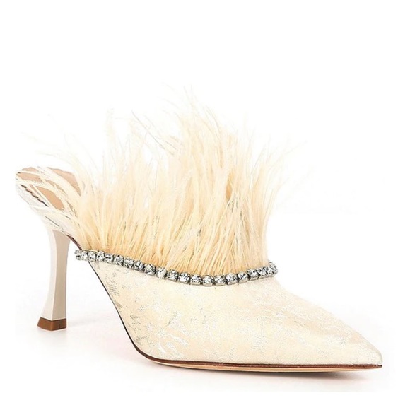 Antonio Melani x Nicola Bathie Liz Ostrich Feathers Rhinestone Dress Mules - Picture 3 of 16